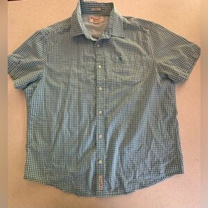 Penguin by Munsing Wear Blue Gingham Checkered Short Sleeve Shirt Classic Fit XL